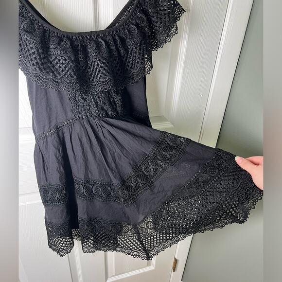 Charo Ruiz Ibiza Black Off Shoulder Lace Layered Asymmetric Vaiana Dress L - Picture 6 of 12